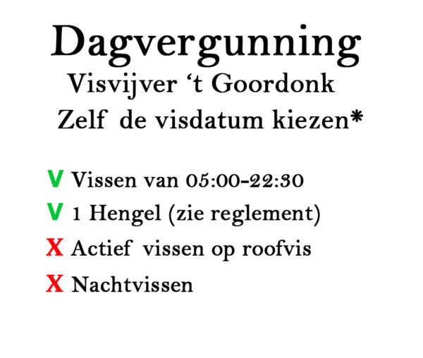 Dagvergunning 2025 visvijver 't Goordonk