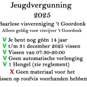 Jeugdvergunning 2025 visvijver 't Goordonk tot 14 jaar